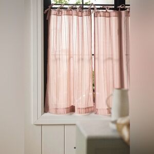 Anthropologie Cotton Dobby Striped Sheer Tie-Top Café Curtains, Set of 2